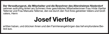 Traueranzeige von Josef Viertler von Dolomiten