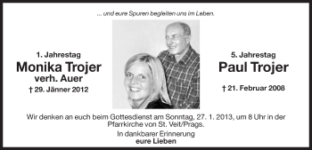 Traueranzeige von Monika und Paul Trojer von Dolomiten