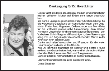 Traueranzeige von Horst (Miro) Linter von Dolomiten