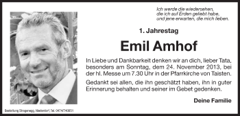 Traueranzeige von Emil Amhof von Dolomiten