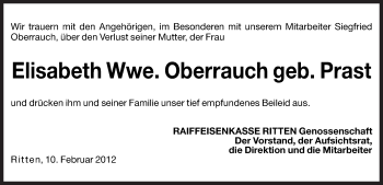Traueranzeige von Elisabeth Oberrauch von Dolomiten