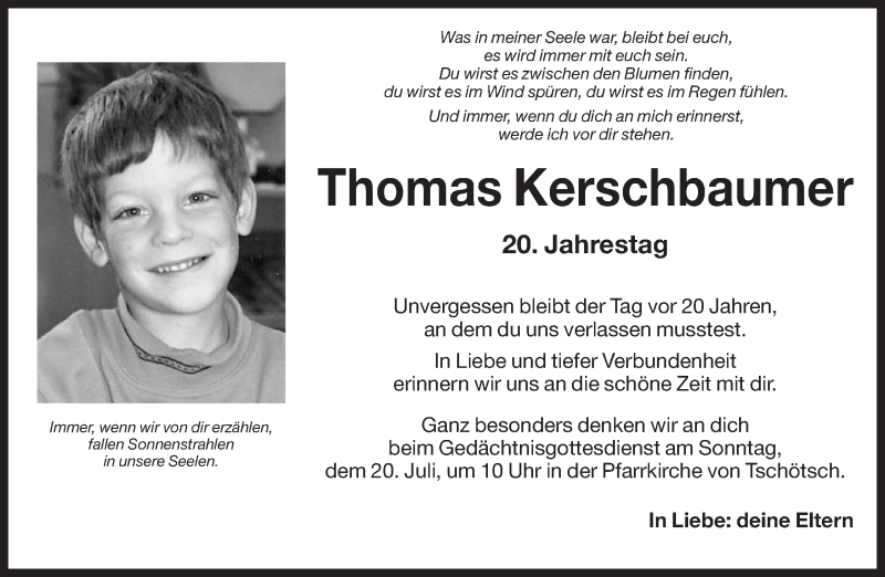  Traueranzeige für Thomas Kerschbaumer vom 18.07.2014 aus Dolomiten