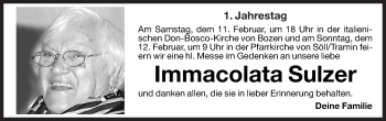 Traueranzeige von Immacolata Sulzer von Dolomiten