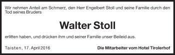 Traueranzeige von Walter Stoll von Dolomiten