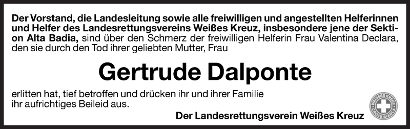  Traueranzeige für Gertrude Dalponte vom 21.03.2013 aus Dolomiten