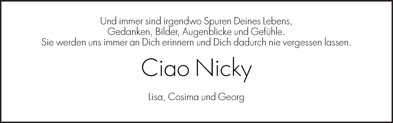  Traueranzeige für Nicky  vom 08.11.2012 aus Dolomiten