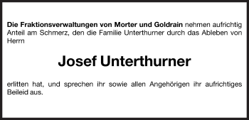 Traueranzeige von Josef Unterthurner von Dolomiten