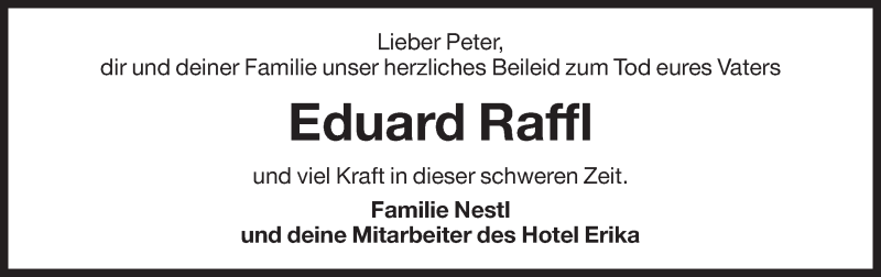  Traueranzeige für Eduard Raffl vom 03.05.2014 aus Dolomiten