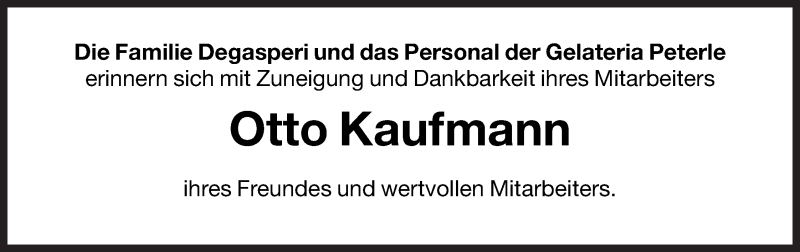  Traueranzeige für Otto Kaufmann vom 04.09.2012 aus Dolomiten