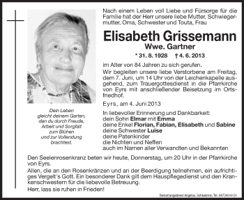 Traueranzeigen von Elisabeth Gartner | Trauer.bz