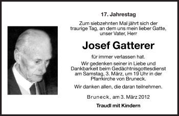 Traueranzeige von Josef Gatterer von Dolomiten