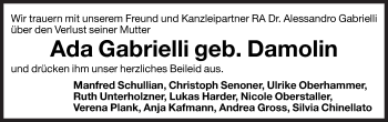 Traueranzeige von Ada Gabrielli von Dolomiten