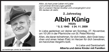 Traueranzeige von Albin Künig von Dolomiten