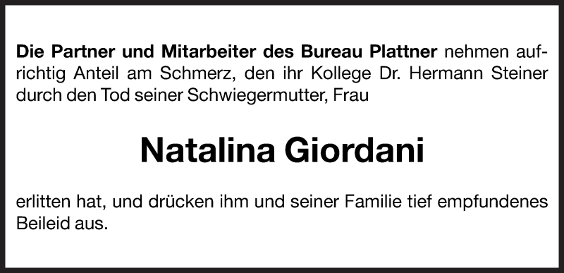  Traueranzeige für Natalina Giordani vom 12.07.2012 aus Dolomiten