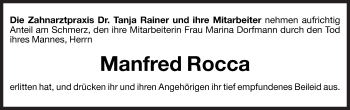 Traueranzeige von Manfred Rocca von Dolomiten
