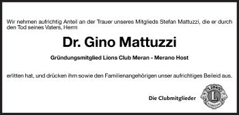 Traueranzeige von Gino Mattuzzi von Dolomiten