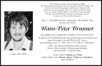 Traueranzeige von Hans-Peter Brunner von Dolomiten
