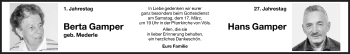 Traueranzeige von Hans Gamper von Dolomiten