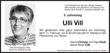 Traueranzeige von Ulli Vill von Dolomiten