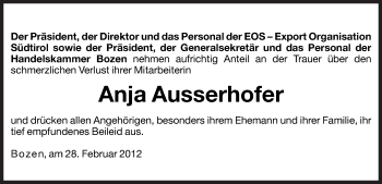 Traueranzeige von Anja Grioni von Dolomiten