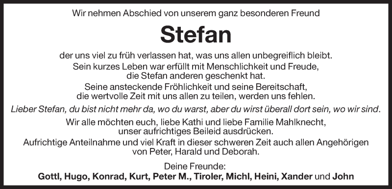  Traueranzeige für Stefan  vom 21.08.2013 aus Dolomiten