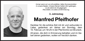 Traueranzeige von Manfred Pfeifhofer von Dolomiten