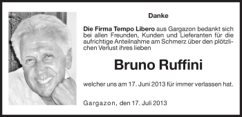 Traueranzeigen von Bruno Ruffini | Trauer.bz