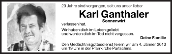 Traueranzeige von Karl Ganthaler von Dolomiten
