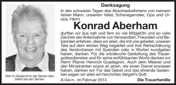 Traueranzeige von Konrad Aberham von Dolomiten