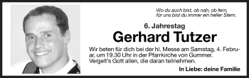 Traueranzeige von Gerhard Tutzer von Dolomiten