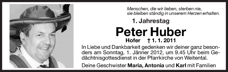  Traueranzeige für Peter Huber vom 30.12.2011 aus Dolomiten