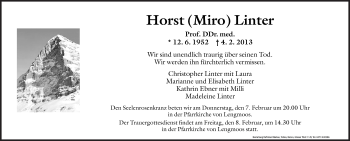 Traueranzeige von Horst (Miro) Linter von Dolomiten