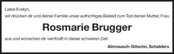 Traueranzeige von Rosmarie Brugger von Dolomiten