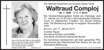 Traueranzeige von Waltraud Comploj von Dolomiten