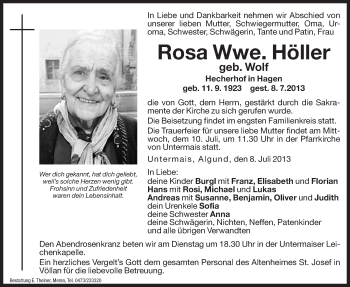 Traueranzeige von Rosa Höller von Dolomiten