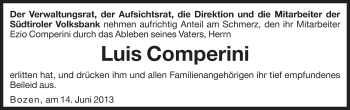 Traueranzeige von Luis Comperini von Dolomiten