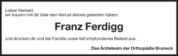 Traueranzeige von Franz Ferdigg von Dolomiten