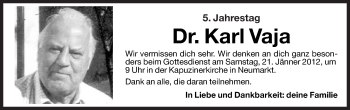 Traueranzeige von Karl Vaja von Dolomiten