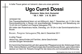 Traueranzeige von Ugo Curró Dossi von Dolomiten