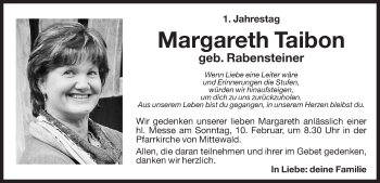 Traueranzeige von Margareth Taibon von Dolomiten