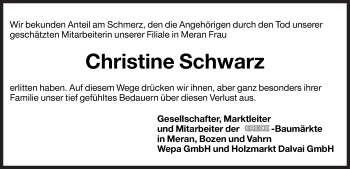 Traueranzeige von Christine Sozzi von Dolomiten