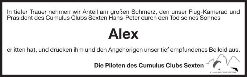  Traueranzeige für Alex Fuchs vom 04.04.2016 aus Dolomiten