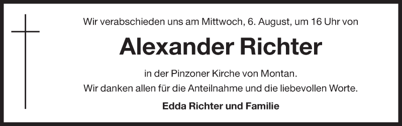  Traueranzeige für Alexander Richter vom 02.08.2014 aus Dolomiten