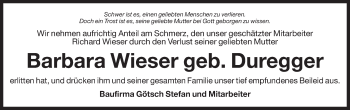 Traueranzeige von Barbara Wieser von Dolomiten