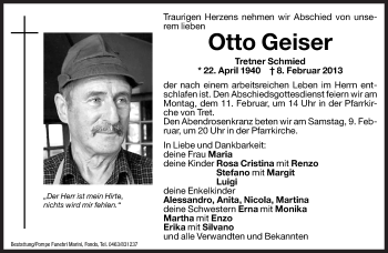 Traueranzeige von Otto Geiser von Dolomiten