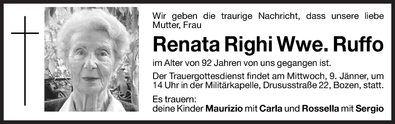  Traueranzeige für Renata Ruffo vom 08.01.2013 aus Dolomiten