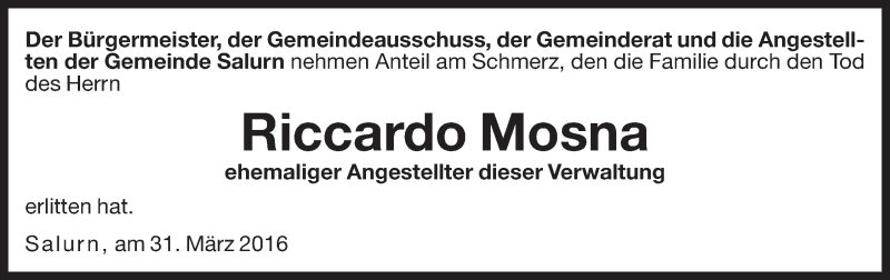  Traueranzeige für Riccardo Mosna vom 31.03.2016 aus Dolomiten