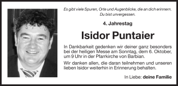 Traueranzeige von Isidor Puntaier von Dolomiten