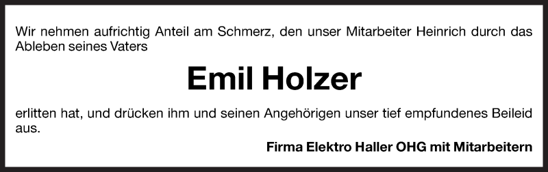  Traueranzeige für Emil Holzer vom 25.01.2012 aus Dolomiten