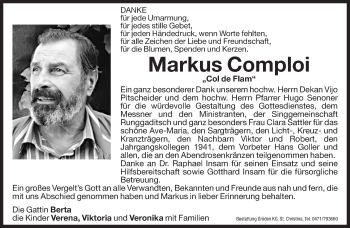 Traueranzeige von Markus Comploi von Dolomiten